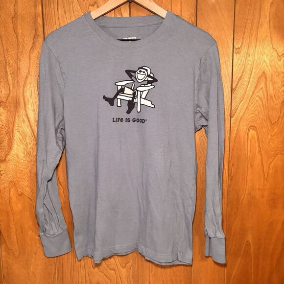 Life is Good Women’s Medium Long Sleeve Sleep Shirt Gray Relax Chair Graphic Tee - Picture 1 of 4